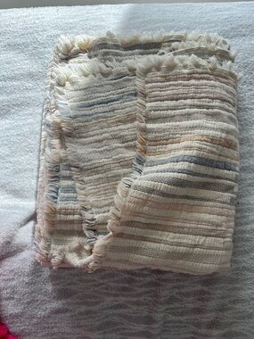 Striped Woven Throw Blanket in Cream, Blue & Tan - 100% cotton